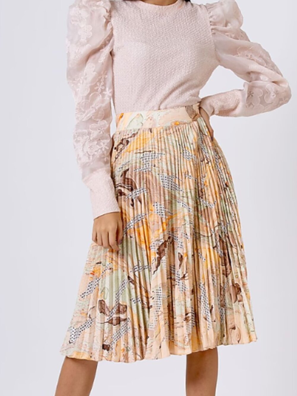 NWT Anthropologie Gesha Designs Pleated Marble Print Lattice Skirt Size 6